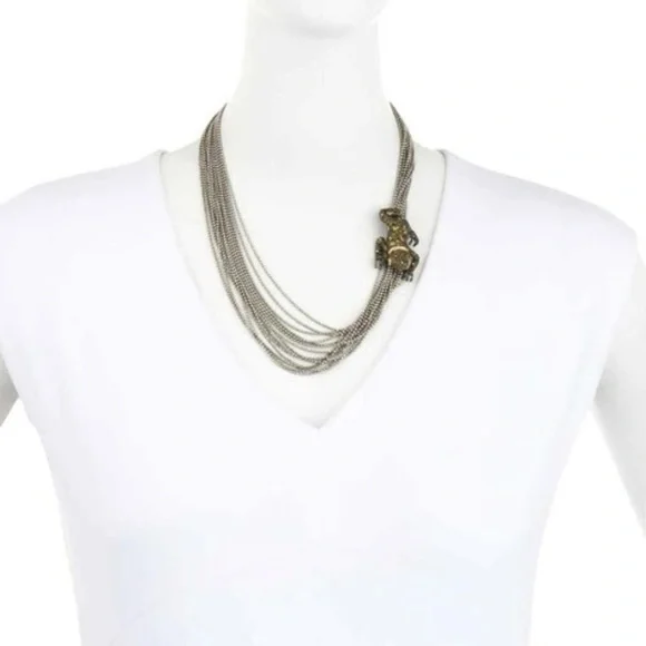 Alexis Bittar Asymmetrical Crystal Frog Draped Multi Strand Ball Chain Necklace - Picture 4 of 14